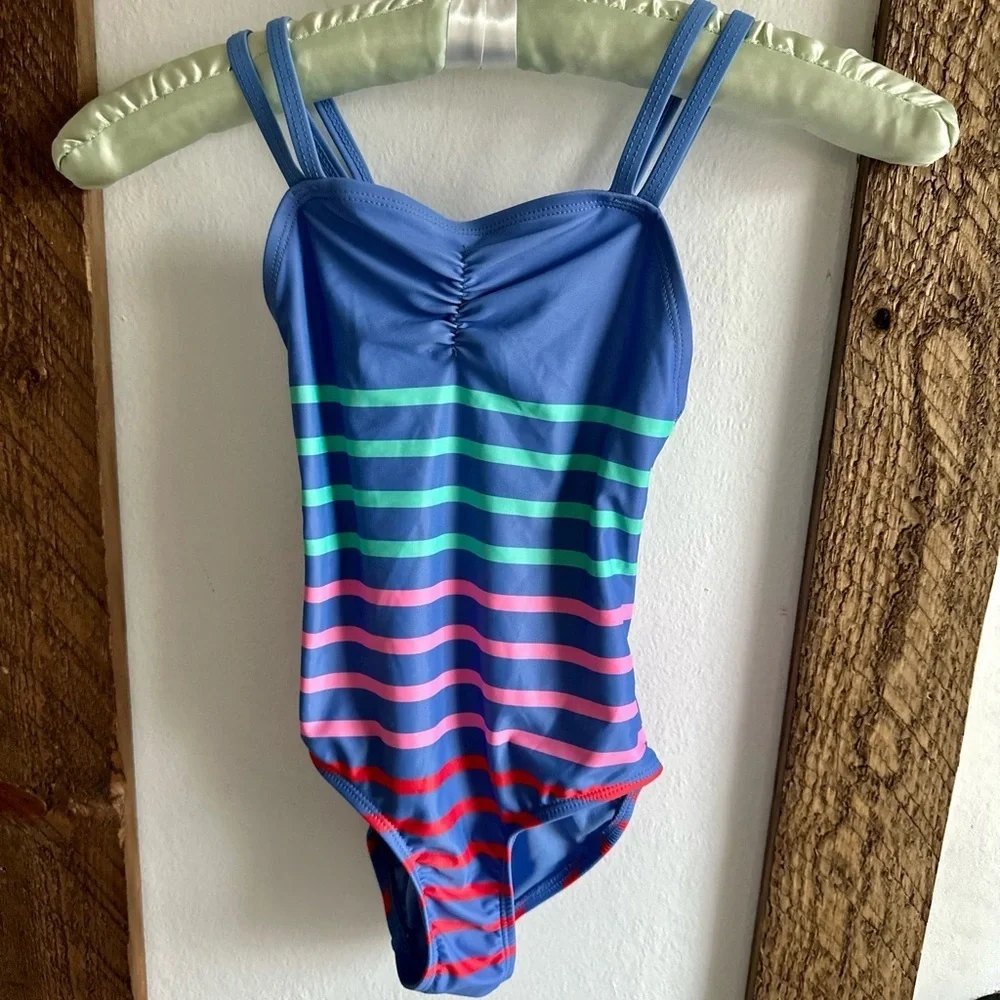 GAP Kids Girls Swimsuit Ruche One-Piece Striped Swimsuit XS